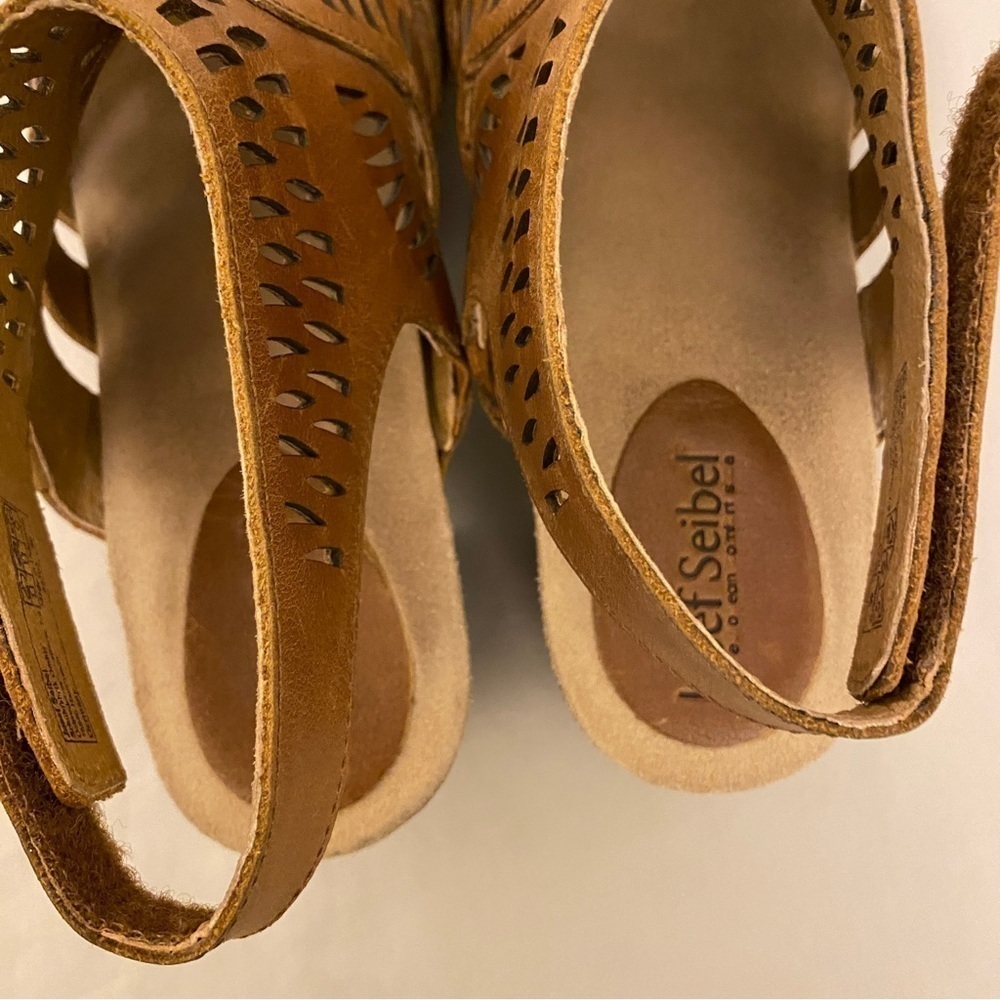 Josef Seibel 9-9.5 (40) Sunny 02 Brown Perforated Cutout Leather Heel Sandals - Picture 7 of 12
